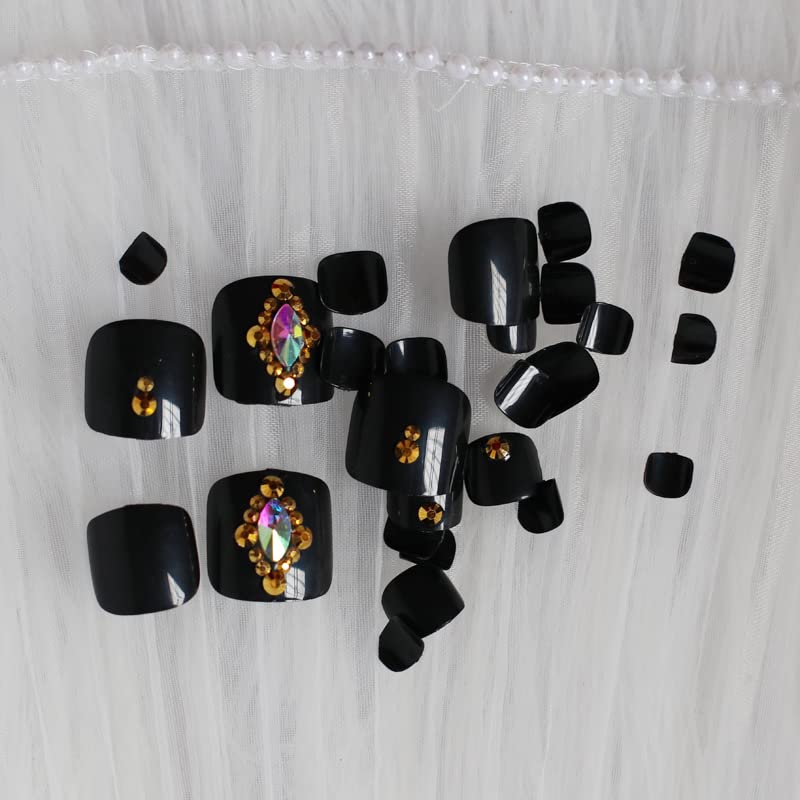 Black Press On Toenails - 24Pcs Reusable Fake Toe Nails Kit