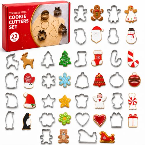 Mini Christmas Cookie Cutters Set - 22 Stainless Steel Holiday Baking Tools
