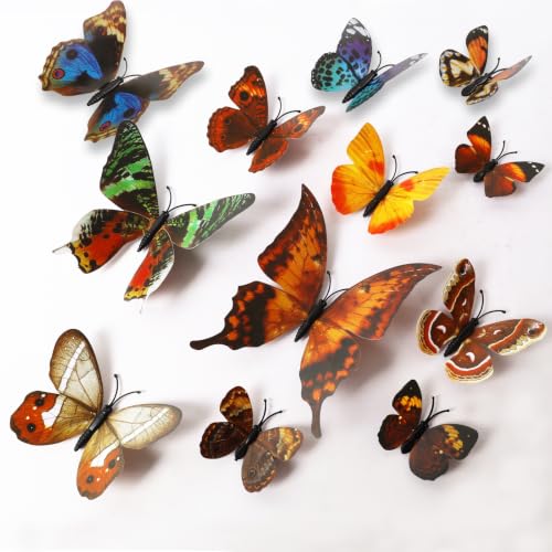 24Pcs Brown 3D Butterfly Wall Decor Stickers with Magnetic Base