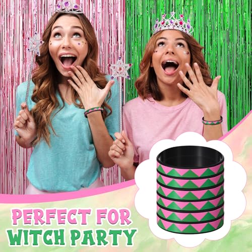 Wettarn 24 Pcs Pink & Green Silicone Friendship Bracelets for Sorority