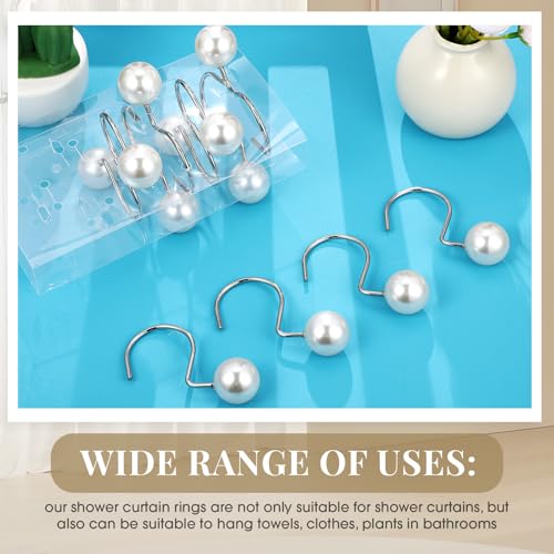 Threehoney 12 Pcs Ivory Pearl Shower Curtain Hooks - Vintage Rustproof