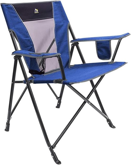 GCI Outdoor Comfort Pro Camping Chair - Collapsible Folding Design with Durable Armrests & Drink Holder - Heathered Royal