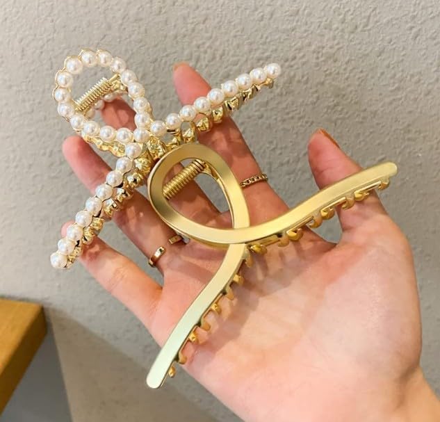 Large Metal Hair Claw Clips 2-Pack Matte Gold Pearl Hair Accessories