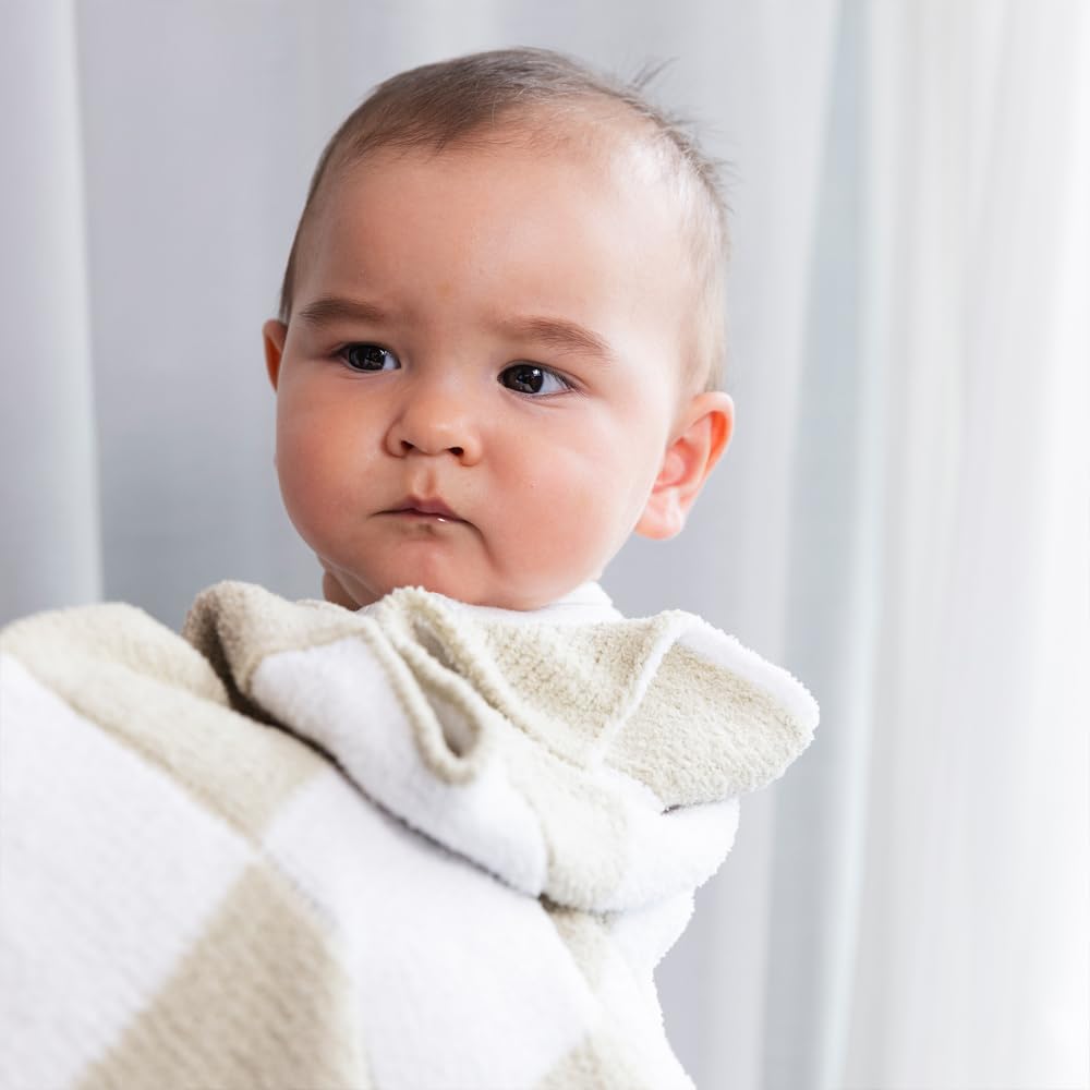 Living Textiles Taupe Check Chenille Knitted Soft Baby Blanket - Reversible Premium Cozy Fabric for Best Comfort - for Infant,Toddler,Newborn,Nursery,Boy,Girl,Throw,Crib,Stroller