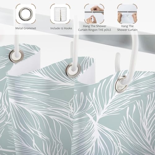 Yeele Mint Green Feather Shower Curtain - Waterproof & Machine Washable, 36x72 Inch