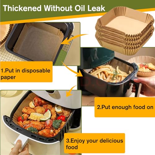 2 Qt Square Air Fryer Liners - 130 Pcs for Mini Air Fryers, Heat-Resistant, BPA-Free