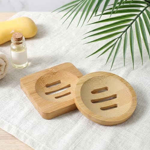 Bamboo Soap Dish Holders Set - Natural Wooden Shower & Bathroom Accessories