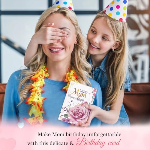 FLYAB Floral Birthday Card for Mom - Elegant Pink Rose Design