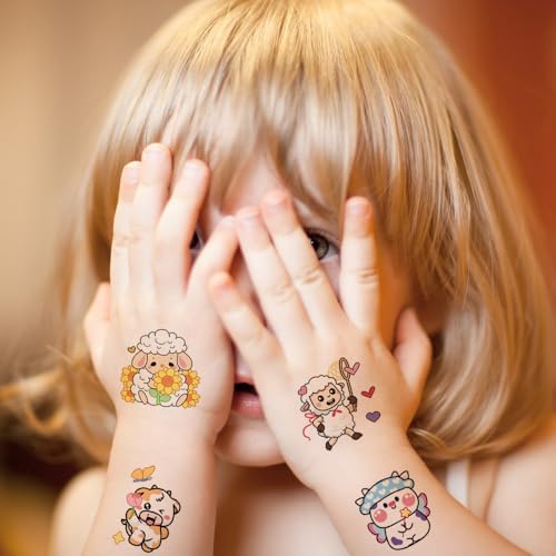 Sheep and Milk Cow Temporary Tattoos for Kids Party Favors, 12 Sheets