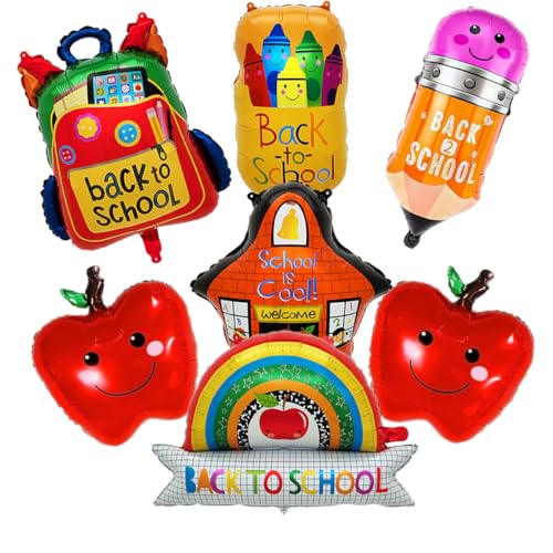 Back to School Balloons - 7 Pack Foil Decorations for Kids