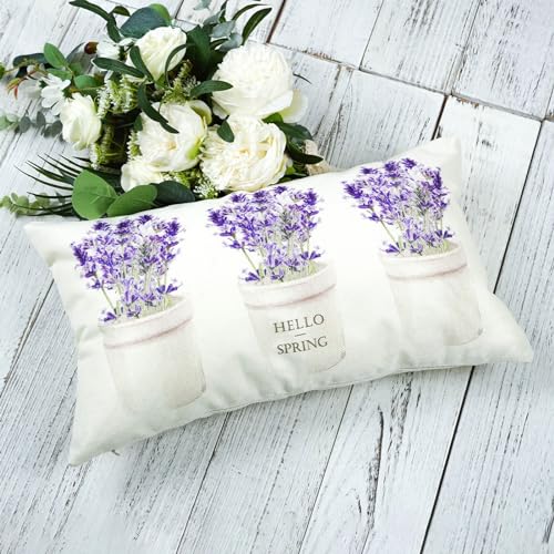 ONWAY Spring Lavender Pillow Covers 12x20 Inch Set of 2 - Floral Cushion Cases for Sofa & Couch