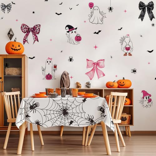 Halloween Wall Decals - Cute Bow Ghost & Bat Stickers (2 Sheets)