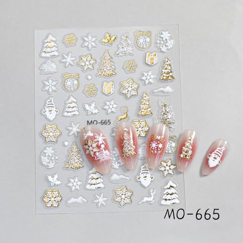 5D Embossed Christmas Nail Stickers Snowflake Winter Decals - 3PCS