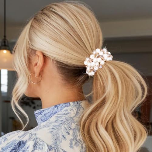 Banatra Pearl Rhinestone Hair Scrunchies Ponytail Holder