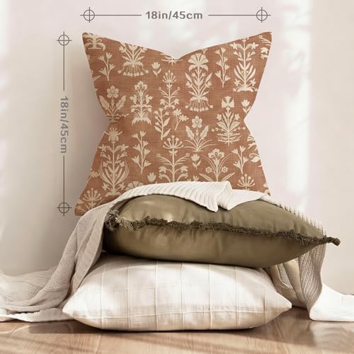 RABUSOFA Floral Throw Pillow Covers Set of 2, 18x18 in Vintage Cognac
