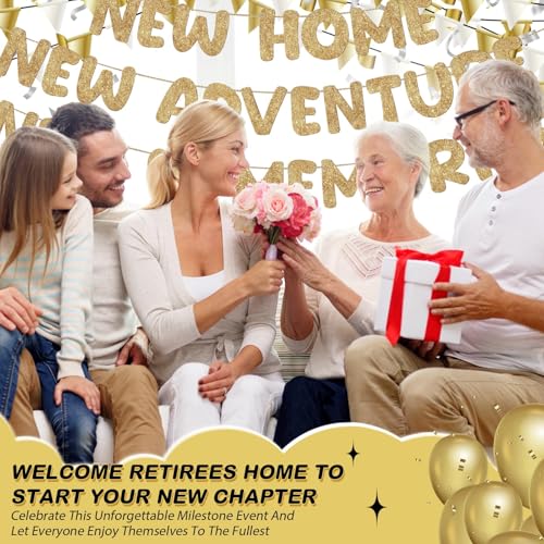 New Home New Adventure New Memories Glitter Banner, Champagne Gold
