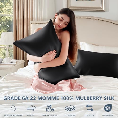 100% Mulberry Silk Pillowcase Standard Size 20x26 - Black