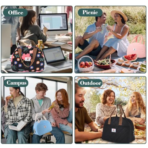 CaCTOUR C-Lake Green Insulated Lunch Bag for Women Girls Teens, Corduroy Cooler Tote, Small Portable Reusable Lunchbox