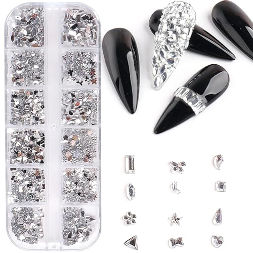 3D Nail Art Rhinestones 12 Grids Crystal Gems and Dangle Jewelry Kit