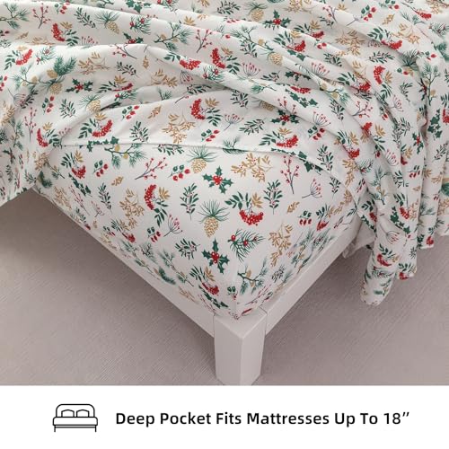 King Size Bed Sheets Set with Christmas Tree Pattern - Deep Pocket, Soft Microfiber, 4 Pieces