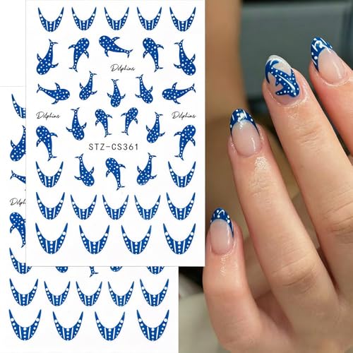 Blue Whale Nail Stickers 4-Sheet Self-Adhesive Ocean Nail Decals