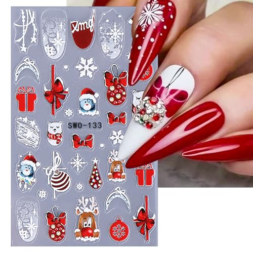 Christmas Nail Stickers 5D Embossed Winter Snowman Gingerbread Decals 2 Sheets