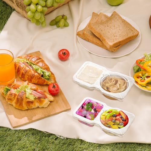 UVHJW 20-Pack Reusable Snack Containers with Lids - 2-Compartment Dipping Cases for Portion Control & Outdoor Use