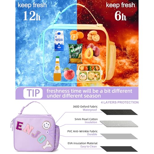 Kids Insulated Lunch Bag for Girls, Reusable Leak-Proof Cooler with Adjustable Strap