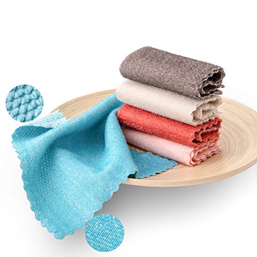 Xinrjojo Microfiber Kitchen Dish Towels Set - 5 Pack, Dual-Sided Non-Scratch Cleaning Cloths, 10x10 Inch, Assorted Colors