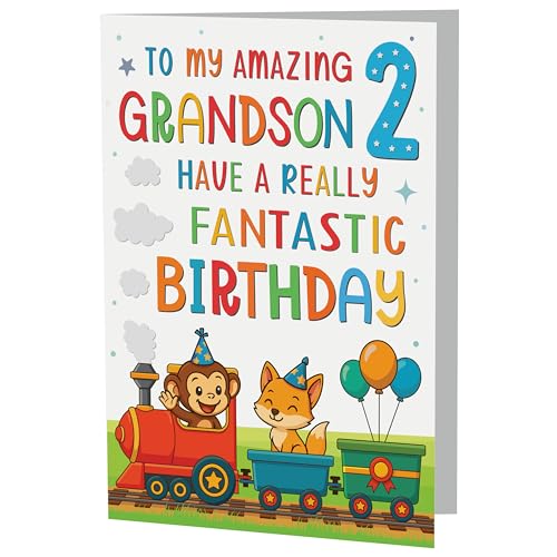 Personalized 2nd Birthday Card for Grandson | UK Made A5 Cute Train Design