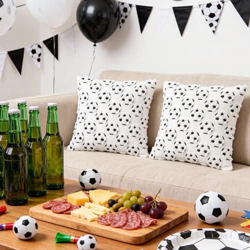 Soccer Throw Pillow Covers 18x18 Set of 2 - Plush Embroidered Sport Decor