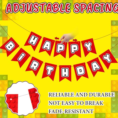 Building Block Happy Birthday Banner - Red Party Decor Supplies