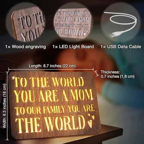 Mom Wooden Night Light Gifts - Heartwarming Walnut Table Lamp for Mom