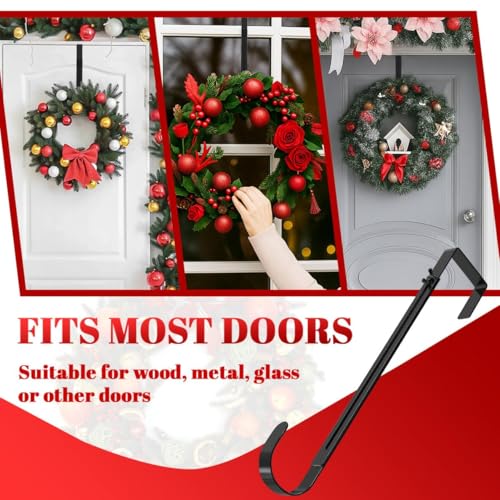 Adjustable Metal Wreath Hanger for Front Door, 12-20" Black Over-the-Door Hook