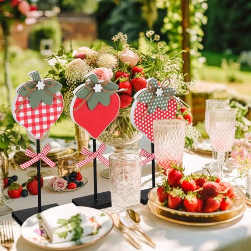 3-Piece Strawberry Wooden Table Decor Centerpieces