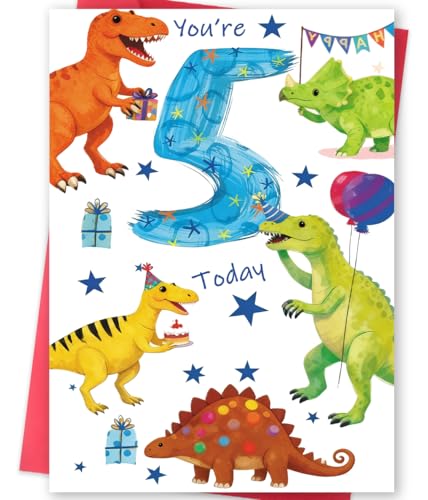 Dinosaur 5th Birthday Card for Boy - Cute Greeting Card (MS432)