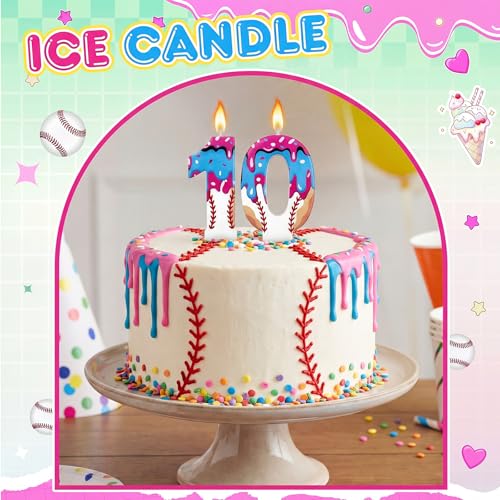 Ice Cream Drip Baseball Number 10 Birthday Candle by Conelist