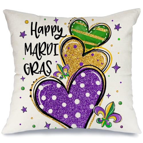 GEEORY Mardi Gras Throw Pillow Cover 18x18 Inch Fleur De Lis