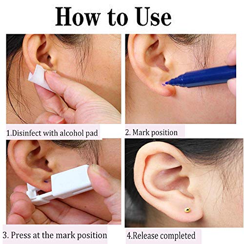 Self Ear Piercing Gun Kit 2 Pack Disposable Painless Gold Peas Studs