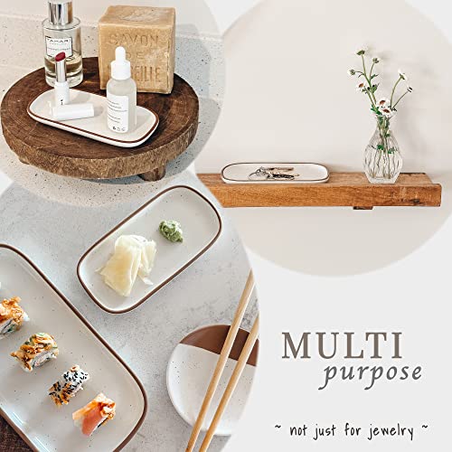 Mora Ceramic Decorative Tray - 6.4" Vanilla White Dish for Jewelry & Accessories