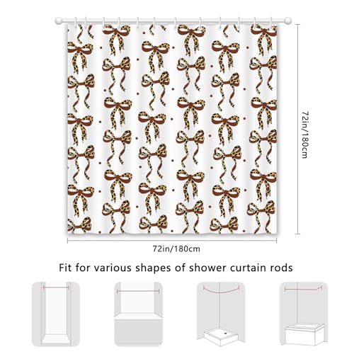 APROPHIC White Leopard Print Bow Shower Curtain 72x72 Inches Waterproof Polyester Teen Bathroom Decor