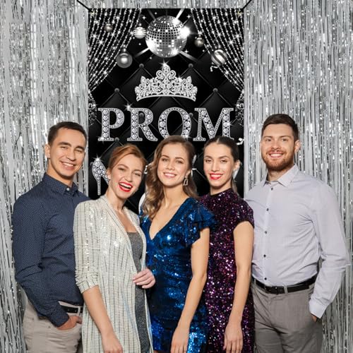 Class of 2025 Graduation Backdrop Banner 71x35 Black Silver Sign Decor
