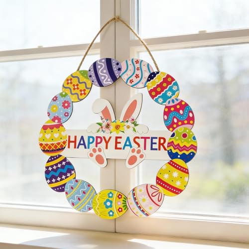 Easter Bunny Wooden Wreath Decoration - 2PCS Rustic Door Sign