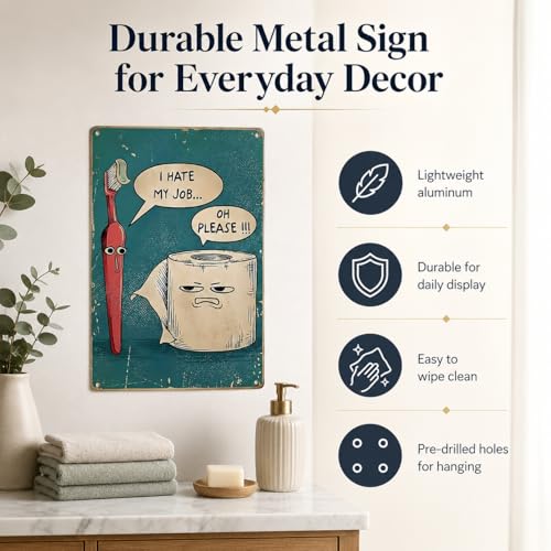 Funny Bathroom Metal Sign - Blue Toothbrush Humor Wall Art 8x12