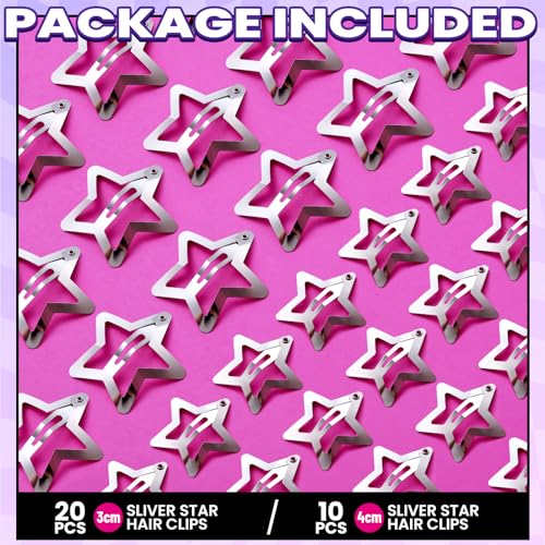 YGDZ Silver Star Hair Clips Set 30 Pcs Metal Y2K Hair Barrettes
