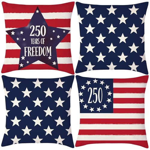 Set of 4 250 Years America Anniversary Pillow Covers - Stars & Stripes 18x18
