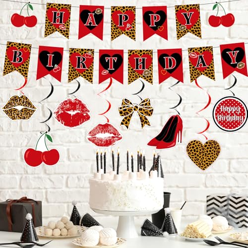 Cherry Leopard Print Birthday Party Decorations Set - 18PCS