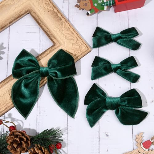 DEEKA Dark Green Velvet Hair Bows 4-Piece Set with Alligator Clips