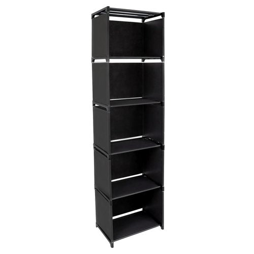 Gmrithaf 6 Tier Book Shelf, Storage Shelves with Non-Woven & Metal Frame, Stable Kids Bookshelf, Bookcase Cube Storage Organizer for Kids Rooms, Living Room, Office, Bedroom, (Black, 6 Tier - 5 Cubes)