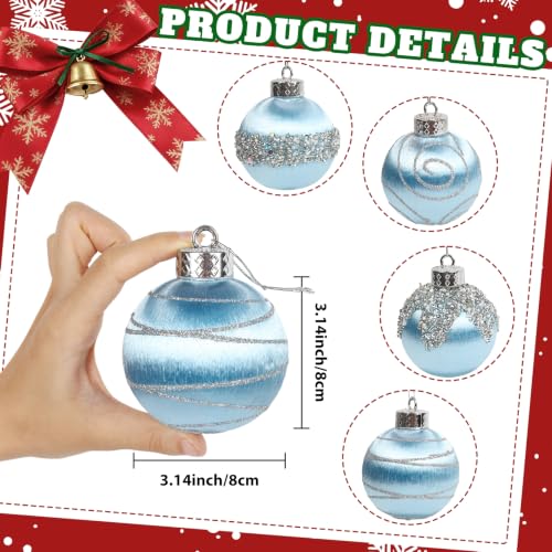 Light Blue Satin Christmas Balls Set - 9 Pcs 3.15 Inch Holiday Ornaments